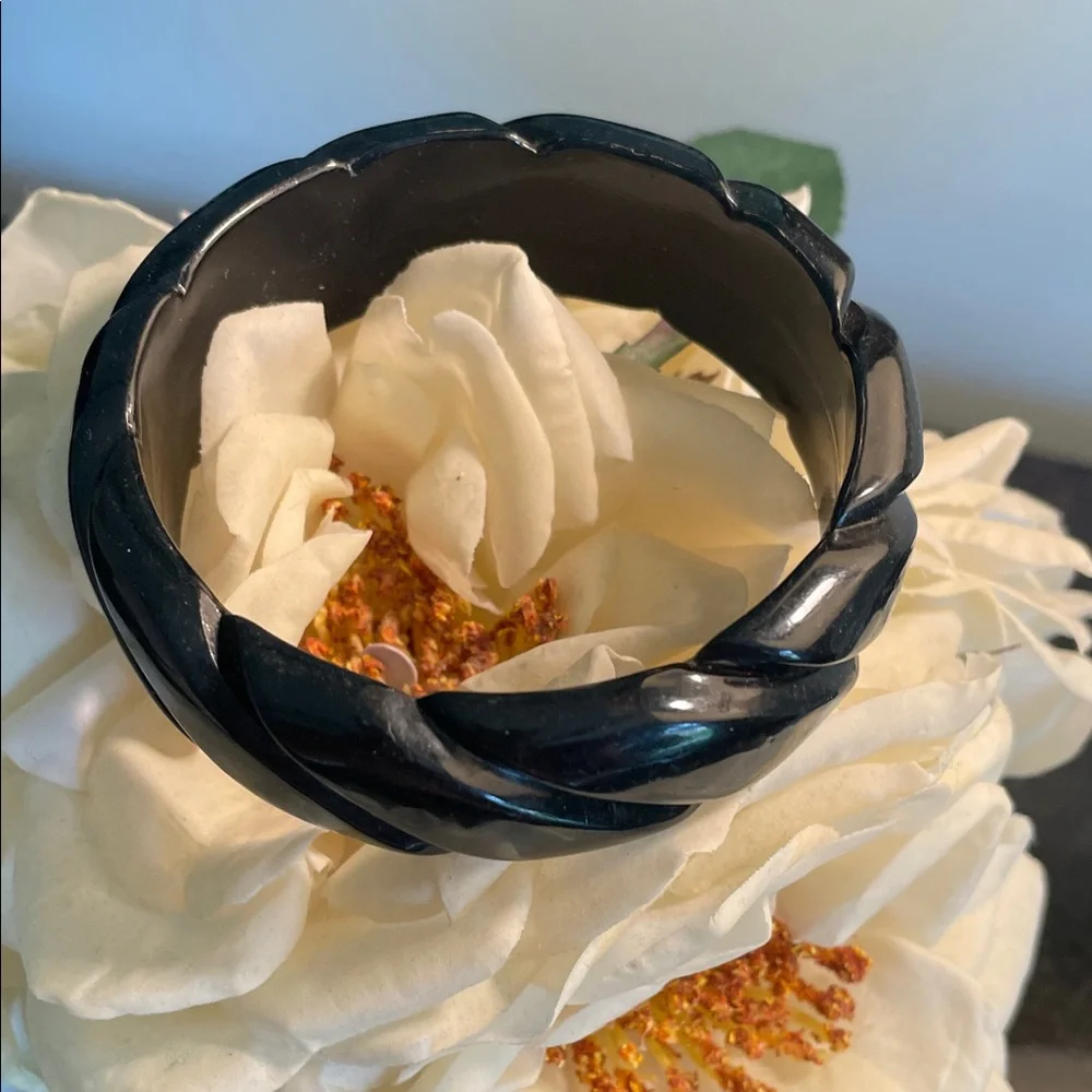 Black Twisted Resin Bangle Bracelet